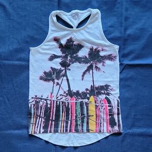 Old Navy Kids Tank Top with Palm and Surfboard Design - White and Multicolor M/8